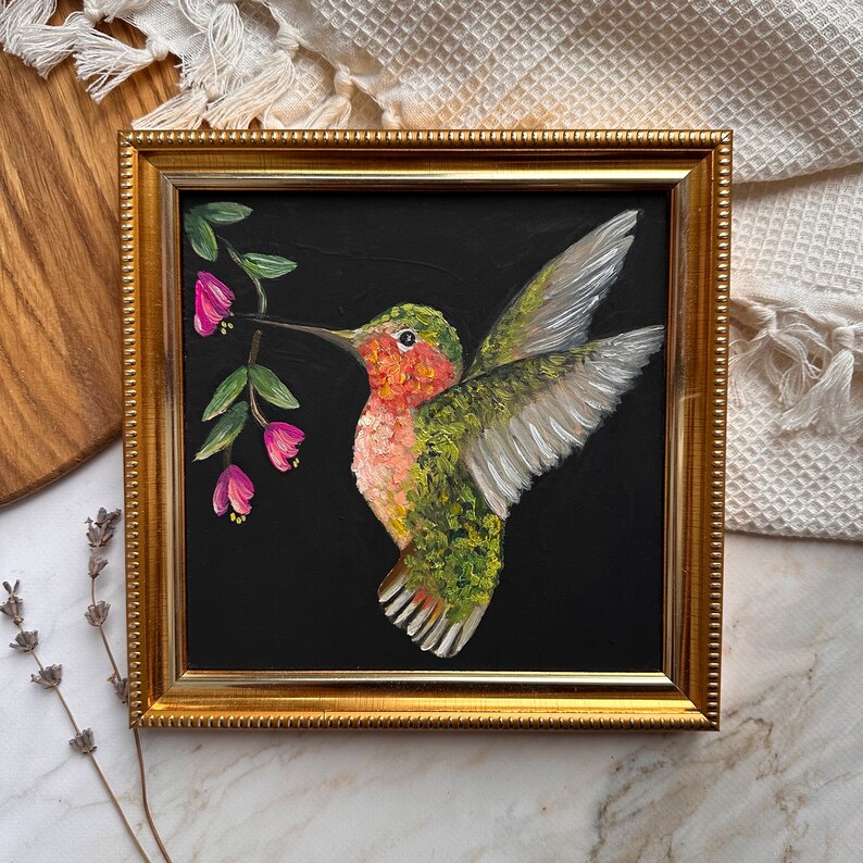 OriginalGemälde Kolibri Ölgemälde Wandkunst Home Dekor Vogelliebhaber Geschenk Kolibri Kunstwerk Tropische Vogelkunst Bild 2