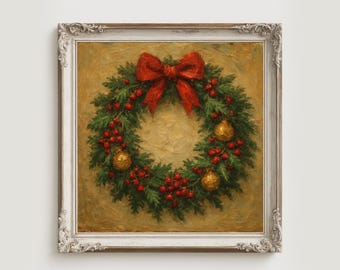 Christmas Wreath Art Winter Art Print Red Berries Art From