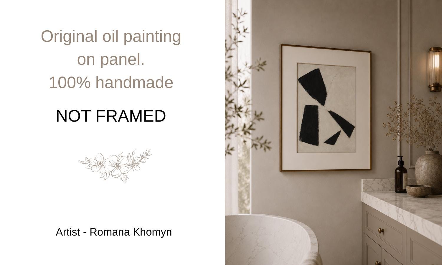 Abstract Black White Oil Painting Original Minimalist Geometric Wall ...