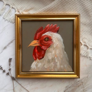 Chicken Oil Painting Original Hen Farmhouse Wall Decor Bird Oil Painting Animal Rustic Kitchen Art Hand Painted Chicken Artwork