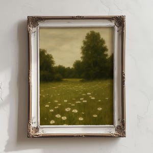 Landscape Original Painting Daisy Field Print Wildflower Meadow Oil Painting Countryside Landscape Wall Art, Farmhouse Wall Art Decor