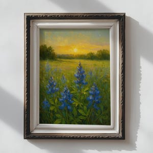 Bluebonnet Painting. Print. Texas Bluebonnet Oil Painting. Colorful Flower Art. Moody Boho Décor. Handmade Original. French Farmhouse Art