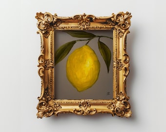 Original Oil Painting Lemon Painting Hand Painted Art Unframed Lemon Still Life Painting Lemon Wall Art Fruit Artwork Moody Oil Painting