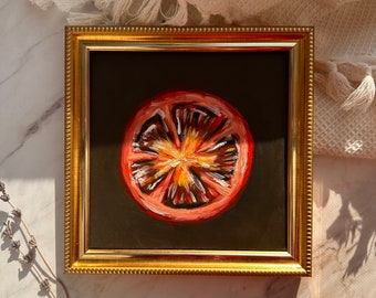 Tomato Oil Painting Art. Still life painting. Vegetable art. Original painting. Small oil painting. Farmhouse wall décor. Kitchen wall art.