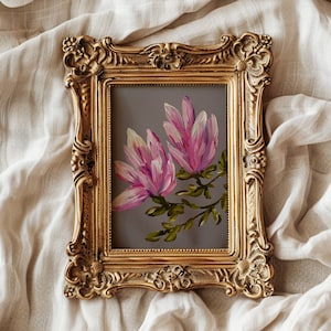 Original Ölgemälde Magnolie Kunst Malerei Blumen Kunstwerk Frühling Rosa Weiße Blumen Handgemalte Kunst Stimmungsvolles Stillleben Ölgemälde