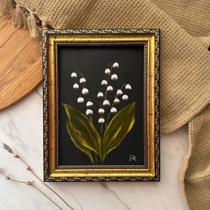 Ölgemälde Maiglöckchen Stillleben Original Art Stimmungsvolle Blumenmalerei Blumen Wandkunst Bauernhaus Küche Floral Wohnkultur Geschenk