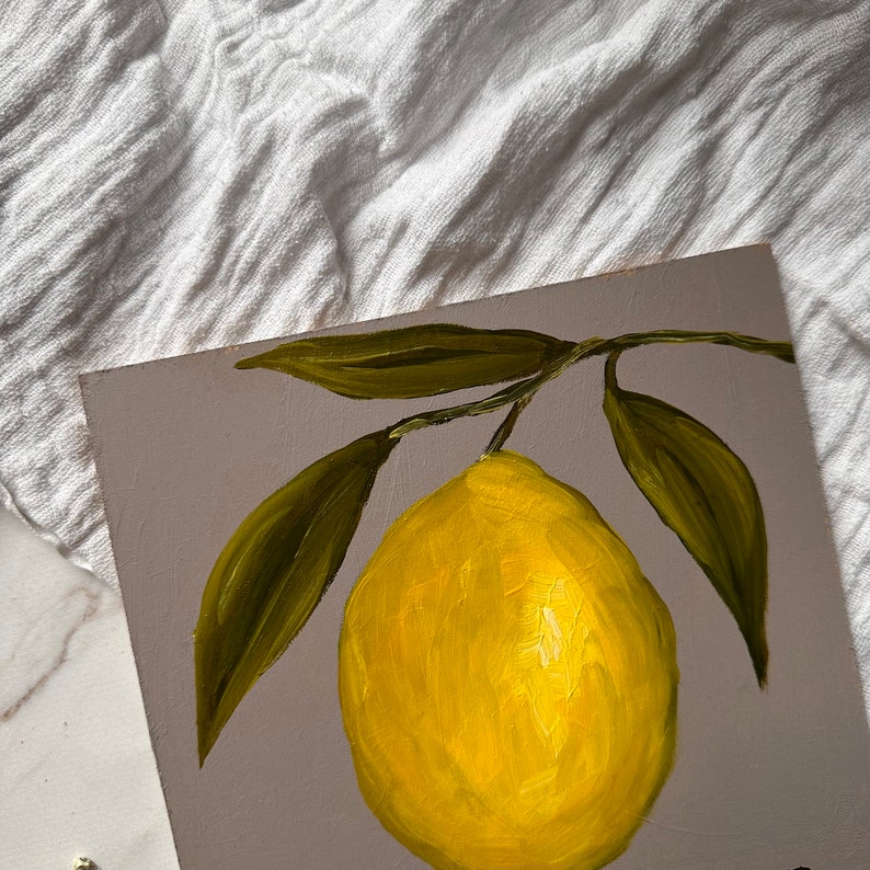 Original Oil Painting Lemon Painting Hand Painted Art Unframed Lemon Still Life Painting Lemon Wall Art Fruit Artwork Moody Oil Painting image 6
