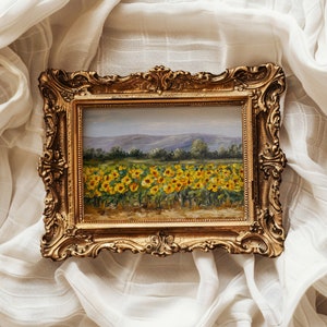 Sunflowers Painting Art Print Sunflowers Landscape Meadow Fall Oil Painting Original Mountain Landscape Farmhouse Kitchen Wall Art