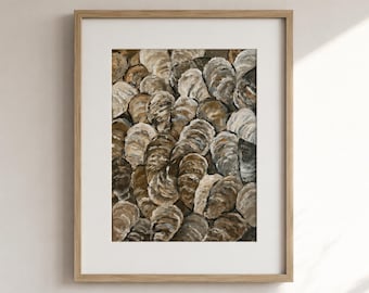 Coastal Oyster Shell Original Painting, Neutral Nautical Wall Art, Beach Cottage Decor, Oyster Artwork, Organic Modern Coastal Painting