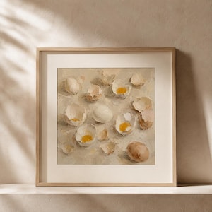 Egg Original Oil Painting Wall Art Print Small Food Still Life Print Food Poster Farmhouse Kitchen Print Still Life Artwork