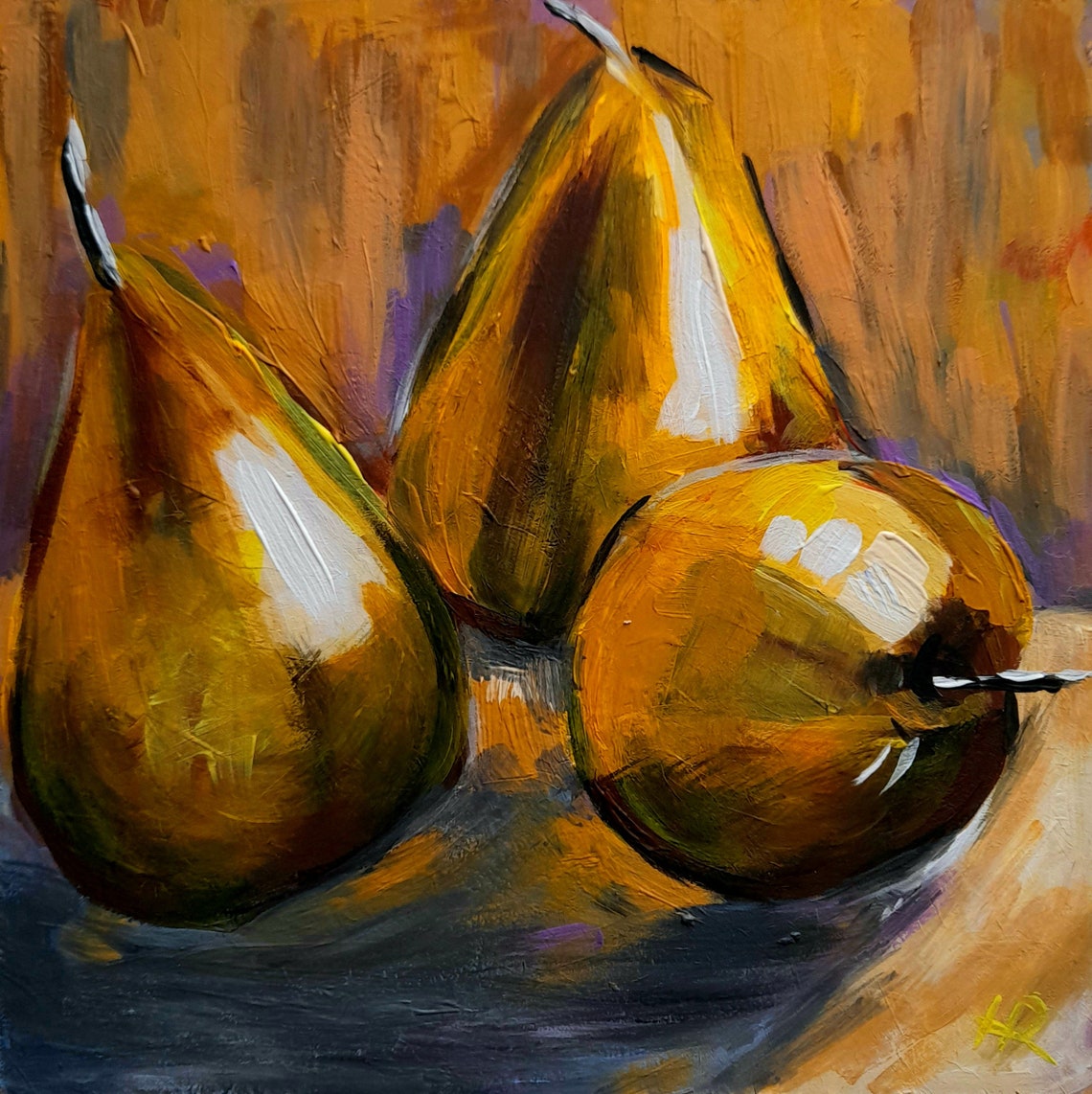 Pear Painting Original Pears Still Life Oil YellowArtwork Wall Etsy