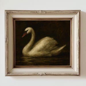 Dark Moody Swan Painting. 5 x 7 in. Print. Original Oil Artwork - Animal Bird Wall Decor