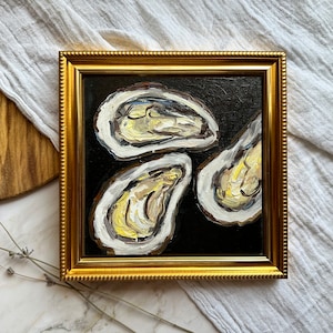 Oyster Oil Painting Artwork Moody Oyster Art Seafood Painting Oil Original French Food Art Mid Century Food Art Realistic Made to order