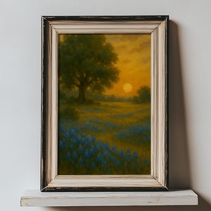 Texas Bluebonnet Painting Print Texas Landscape Oil Painting Original Countryside Meadow Landscape Oak Tree Painting Rural Hill Country Art