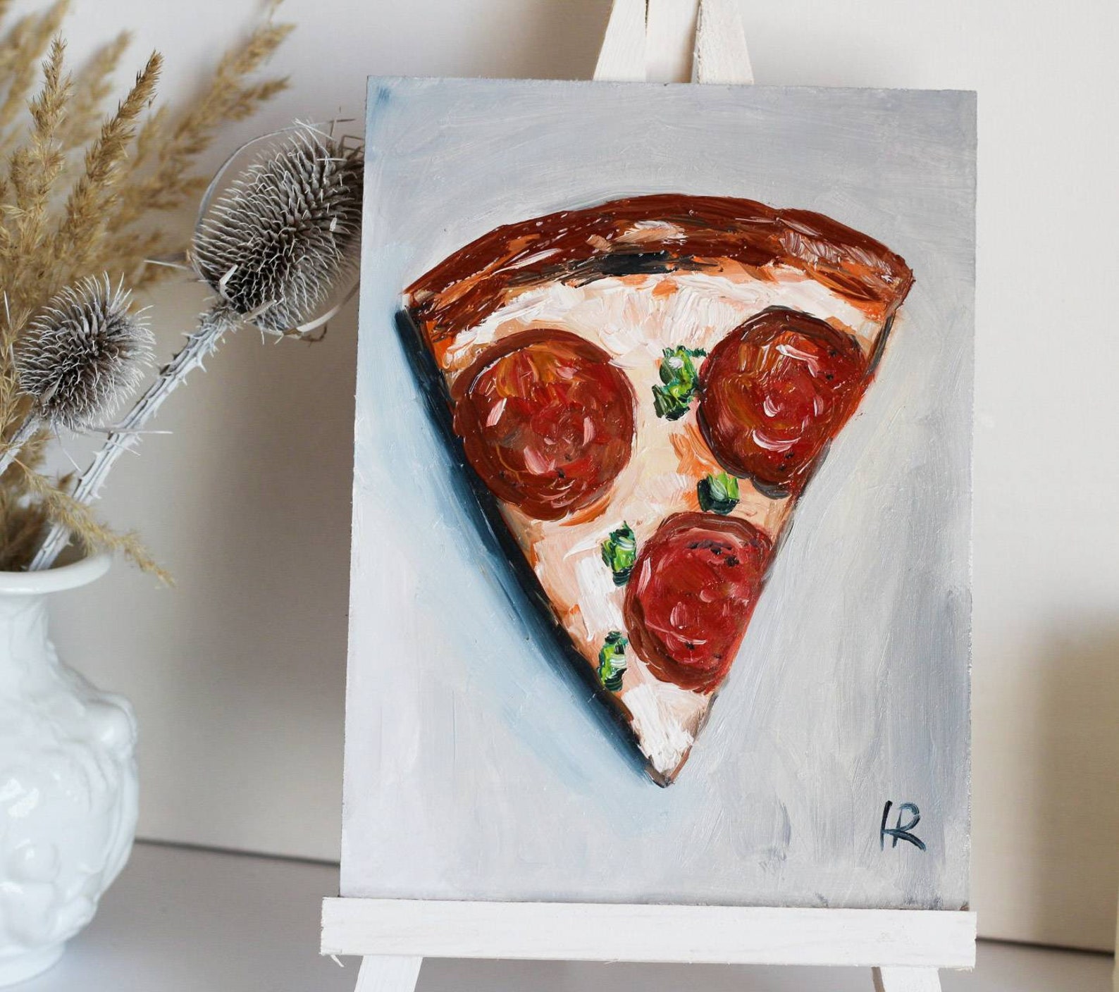 Pizza painting original Food painting Oil painting on panel Etsy