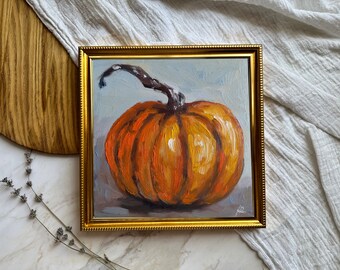 Pumpkin Painting Print Original Oil Painting Orange Pumpkin Artwork Fall Oil Painting Food Still LIfe Autumn Home Decor Pumpkin Wall Art