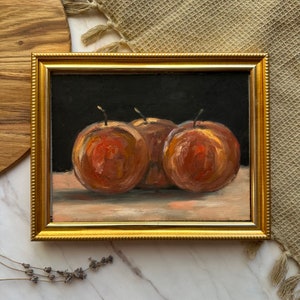 Peach Painting Original Fruit Art Peaches Artwork Gift Peach Wall Art Decor Peach Small Moody Oil Painting Fruit Still Life Art