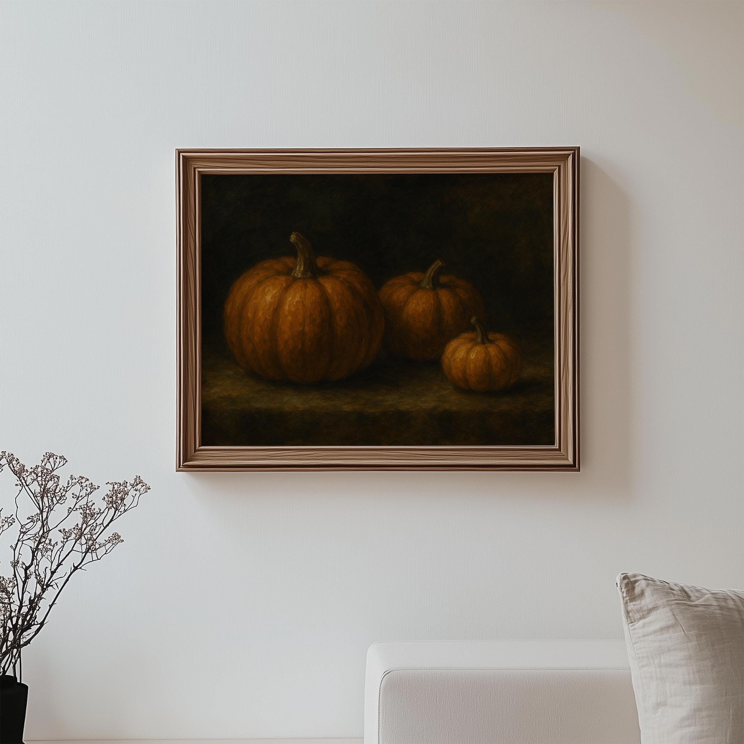 カボチャのオリジナル油絵プリント クラシックな静物画 ムーディな秋の