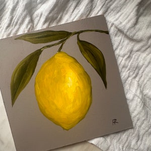 Original Oil Painting Lemon Painting Hand Painted Art Unframed Lemon Still Life Painting Lemon Wall Art Fruit Artwork Moody Oil Painting image 7