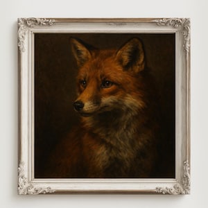 Fox Print Oil Painting Original – Moody Classic Animal Wall Art, Rustic Wildlife Print, Woodland Home Decor