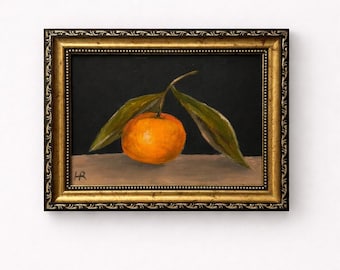 Mandarine Ölgemälde original Art schwermütige Orange Obst Stillleben Bauernhaus Dekor Wand Kunst Geschenk Essen Kunst