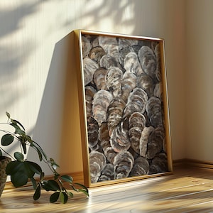Original Oil Painting Oysters Art Moody Seafood Still Life Shells Painting Coastal Wall Art Home Decor Sea Shell Artwork Gift
