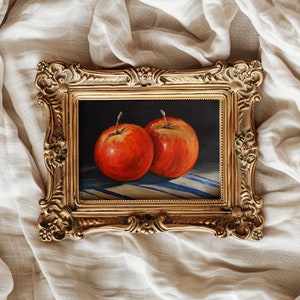 Impression d'art peinture pomme, nature morte, art mural pomme, peinture originale, petite peinture à l'huile, décoration murale de ferme, peinture de fruits. image 1