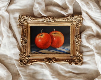 Pintura de manzana Impresión de arte Pintura de bodegones Arte de la pared de Apple Pintura original Pequeña pintura al óleo Decoración de la pared de la granja Pintura de frutas.
