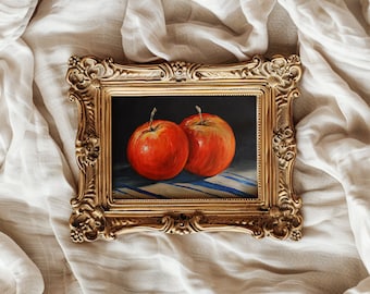 Pintura de manzana Impresión de arte Pintura de bodegones Arte de la pared de Apple Pintura original Pequeña pintura al óleo Decoración de la pared de la granja Pintura de frutas.