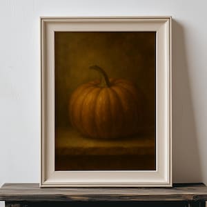 Kürbis Stillleben Ölgemälde Thanksgiving - Stimmungsvolle Herbstküche Wandkunst, rustikales Erntedekor, klassisches Herbstfruchtposter