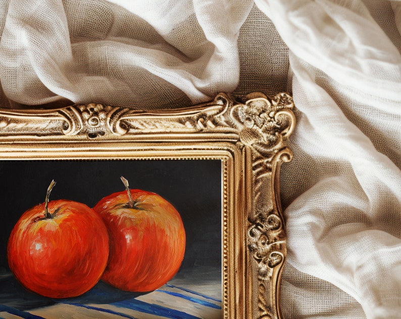 Pittura di mela Stampa artistica Pittura di natura morta Arte della parete di mela Pittura originale Piccolo dipinto a olio Decorazione della parete della fattoria Pittura di frutta. immagine 6