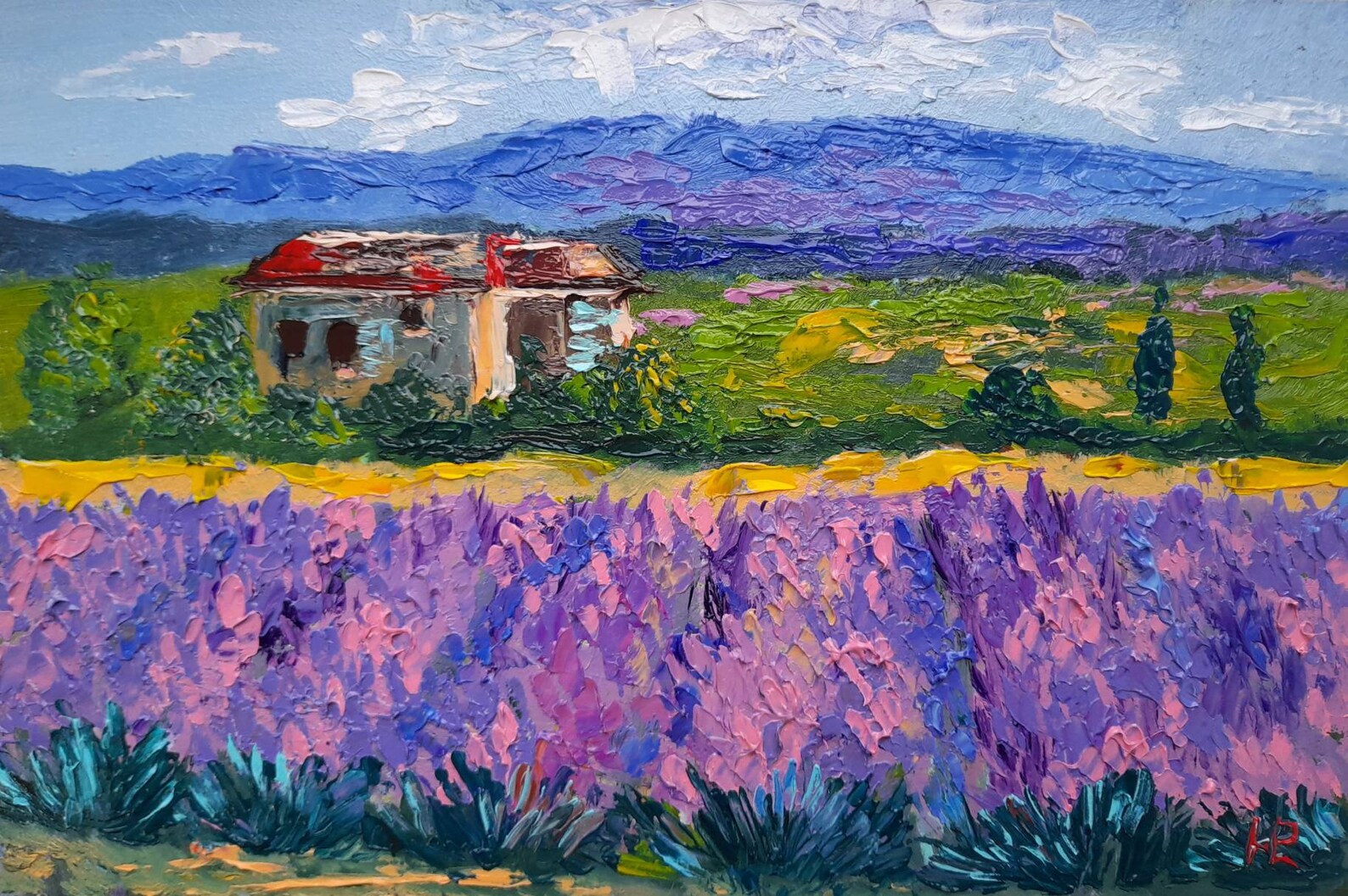 Lavender field original art Lavender painting original Etsy