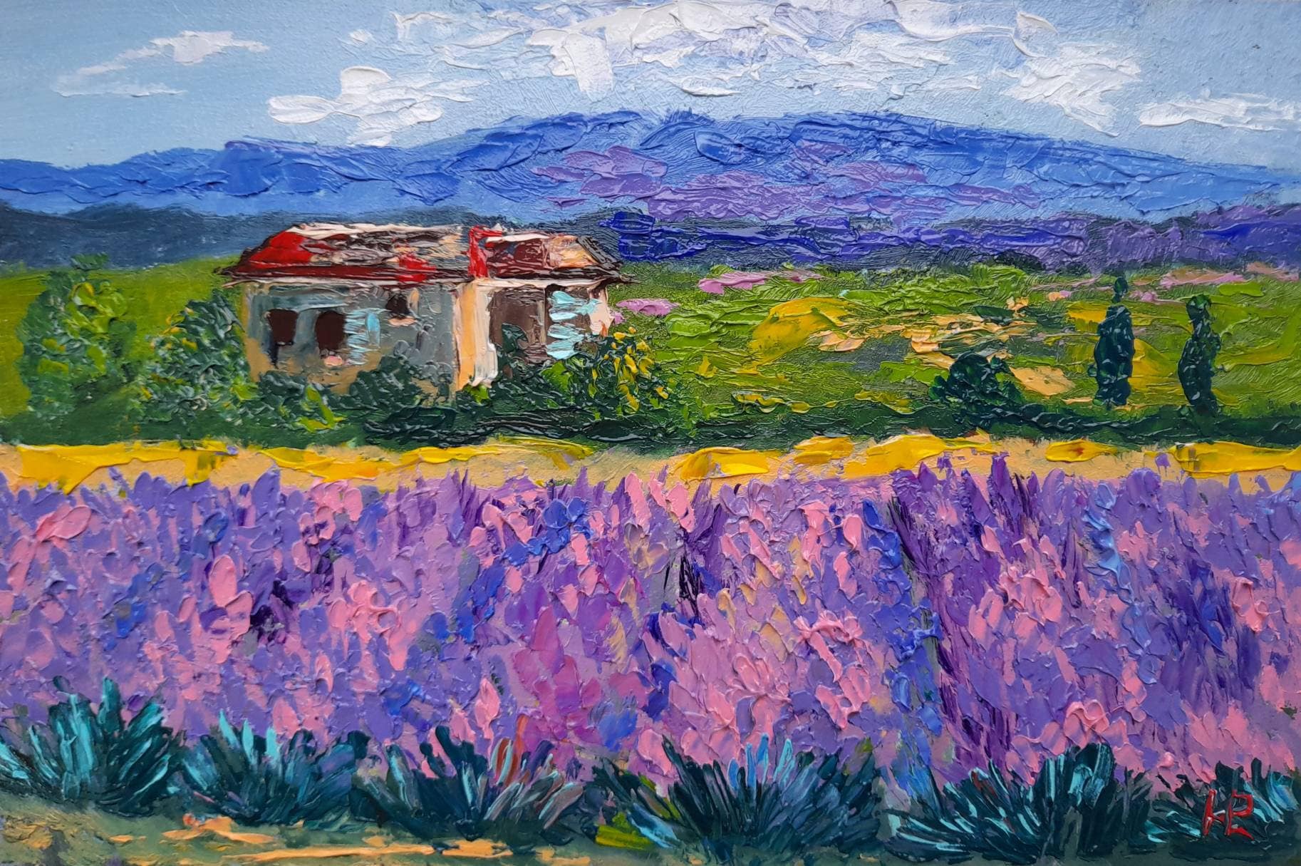 Lavender field original art Lavender painting original Etsy