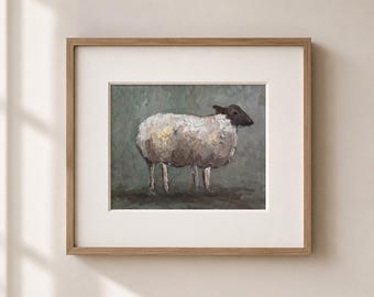 Sheep Original Oil Painting Art Print Sheep Wall Art Farm Animal Artwork Pasotral Lamb Painting Blackface Sheep Art Poster