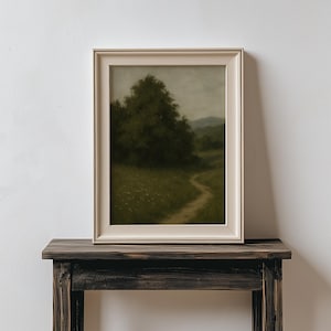 Moody Landscape Original Oil Painting Print Countryside Wall Art Summer Meadow Poster Rustic Nature Decor Earth Tone Wall Art Oak Tree
