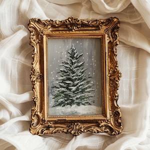 Christmas Tree Print Art Winter Pine Tree Painting Snow Forest Painting Original Christmas Wall Decor Farmhouse Winter Art