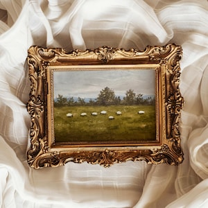 Sheep Painting Oil Original Lamb Painting Moody Boho Décor French Farmhouse Scottish Wooly Blackface Sheep Art