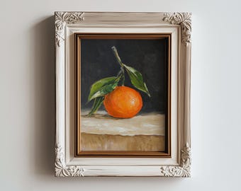 Mandarine Original Ölgemälde Druck Ungerahmt Stimmungsvolle Stillleben Clementine Wand Kunst Obst Kunstwerk für Küche Dekor