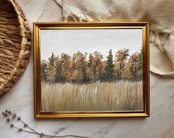 Autumn Landscape Painting Print Fall Forest Oil Painting Oak Tree Art French Country Giclee Print Boho Fall Meadow Field Art