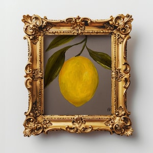 Lemon Original Oil Painting Fruit Hand Painted Art Unframed Lemon Still Life Painting Lemon Wall Art Fruit Artwork Moody Oil Painting