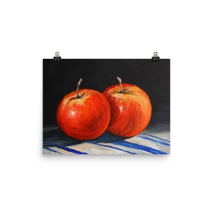 Appel schilderij Art Print Stilleven schilderij Apple muur kunst Origineel schilderij Klein olieverfschilderij Boerderij muur decor Fruit schilderij. afbeelding 9