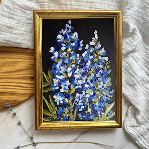 Bluebonnet Painting. Print. Texas Bluebonnet Oil Painting. Colorful Flower Art. Moody Boho Décor. Handmade Original. French Farmhouse Art