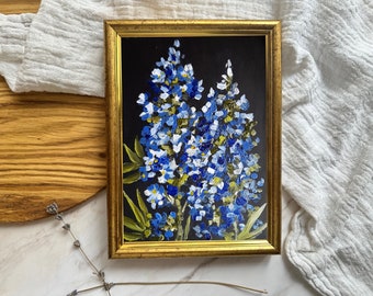 Bluebonnet Painting. Print. Texas Bluebonnet Oil Painting. Colorful Flower Art. Moody Boho Décor. Handmade Original. French Farmhouse Art