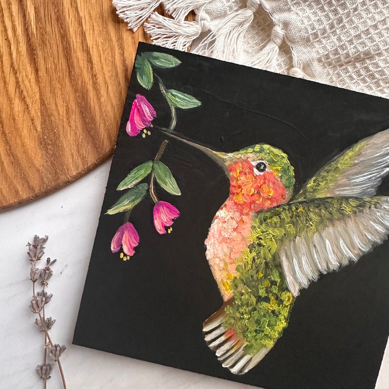 OriginalGemälde Kolibri Ölgemälde Wandkunst Home Dekor Vogelliebhaber Geschenk Kolibri Kunstwerk Tropische Vogelkunst Bild 7