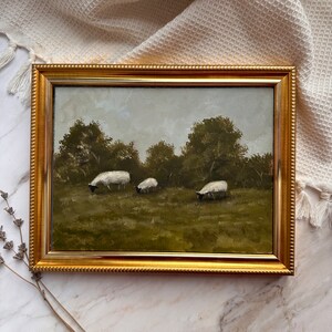 Sheep Hand Painting Oil Original Artwork Lamb Painting French Farmhouse Moody Boho Décor Scottish Wooly Blackface Sheep Art.