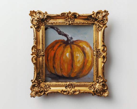 かぼちゃのオリジナル油絵プリント 秋のウォールアート ホーム かぼちゃのオリジナル油絵プリント 秋のウォールアート ホーム