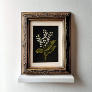 Print Lily of the Valley Original Oil Painting Art Poster Floral Artwork Spring White Flowers Moody Still Life Classic Oil Painting