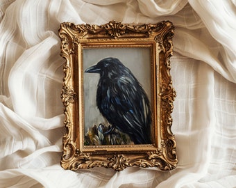 Crow Print Raven Original Oil Painting Bird Animal Crow Artwork Bird Wall Art Farmhouse Decor Moody Painting Forest Woodland Animal Art