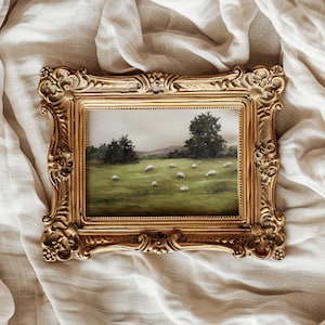Moody Sheep Art Print Landscape Painting Original Artwork Sheep Wall Art Lamb French Farmhouse Decor Scottish Wooly Blackface Sheep Art