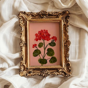 Textured Red Geranium Oil Painting – Red Flower Impasto Original Art – Botanical Wall Decor – Original Red Floral Artwork